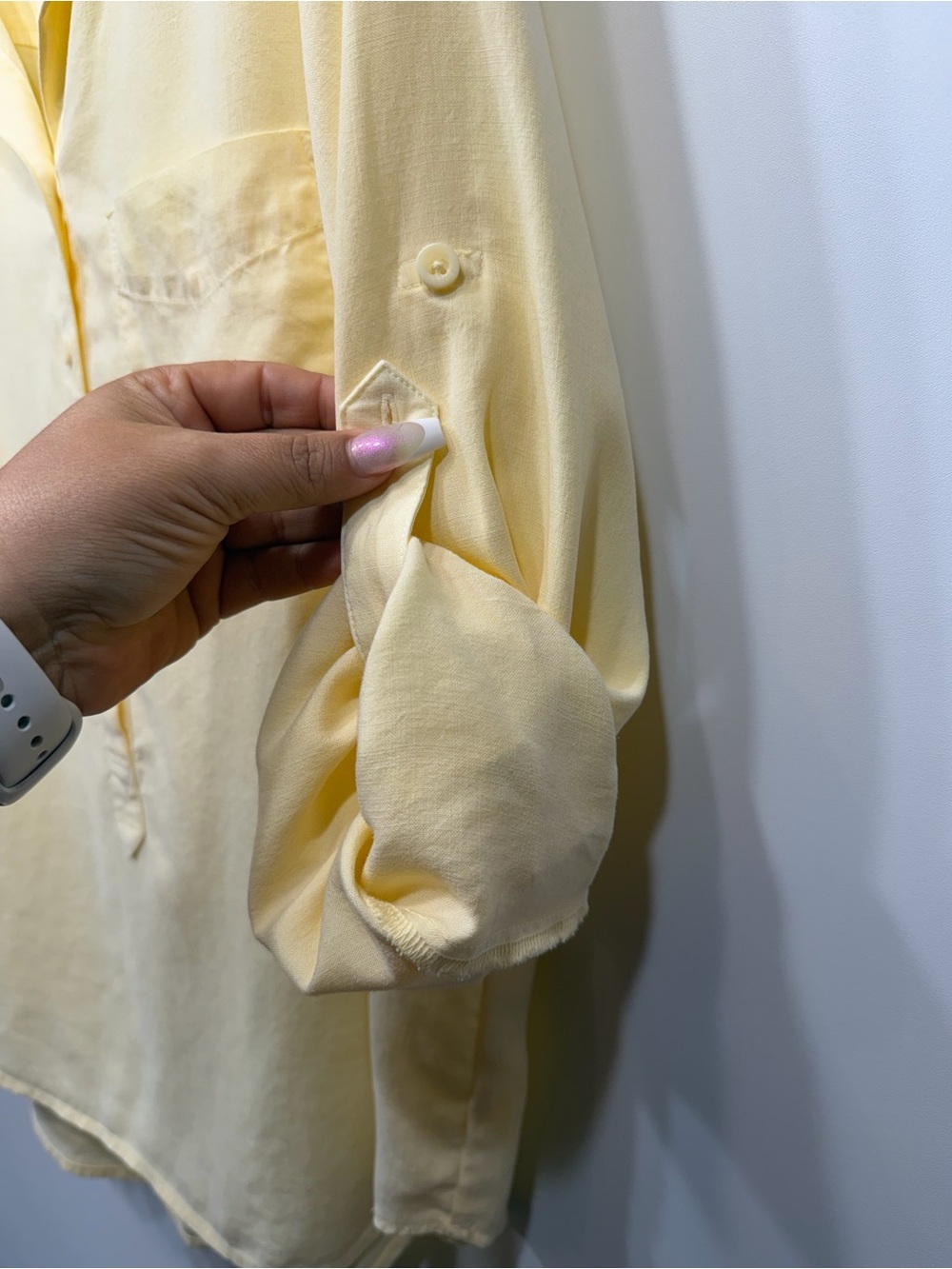 Side Stitch LA 100% Lyocell Button Front Roll Tab Blouse Yellow Size Medium - Picture 8 of 11